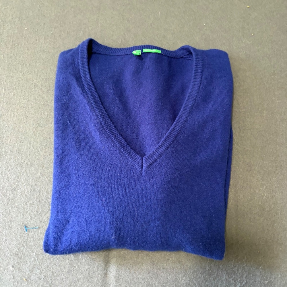 United Colors of Benetton V-Neck Sweater Women M Blue Core Layer Fall Cotton